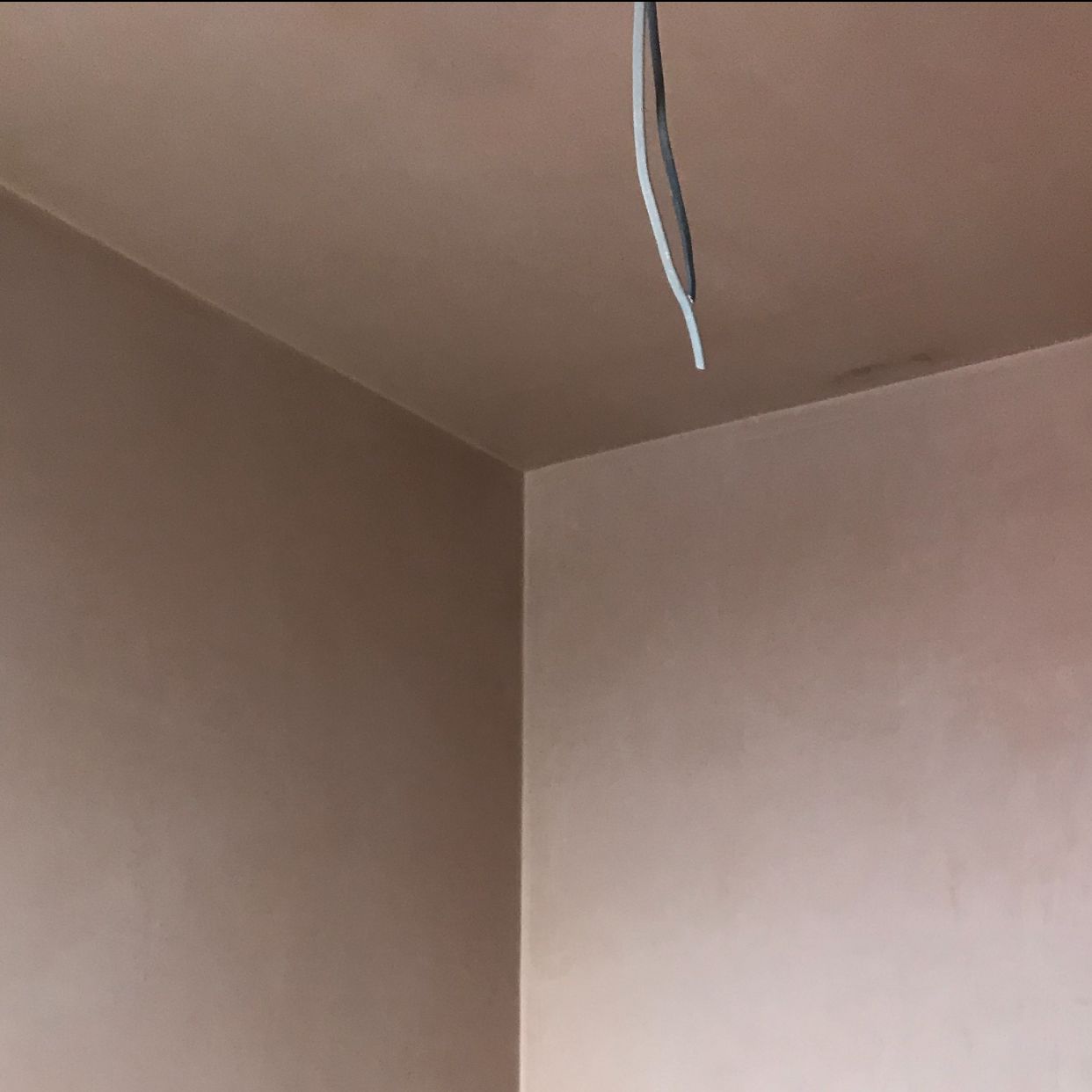 Fresh plaster drying on a wall and ceiling